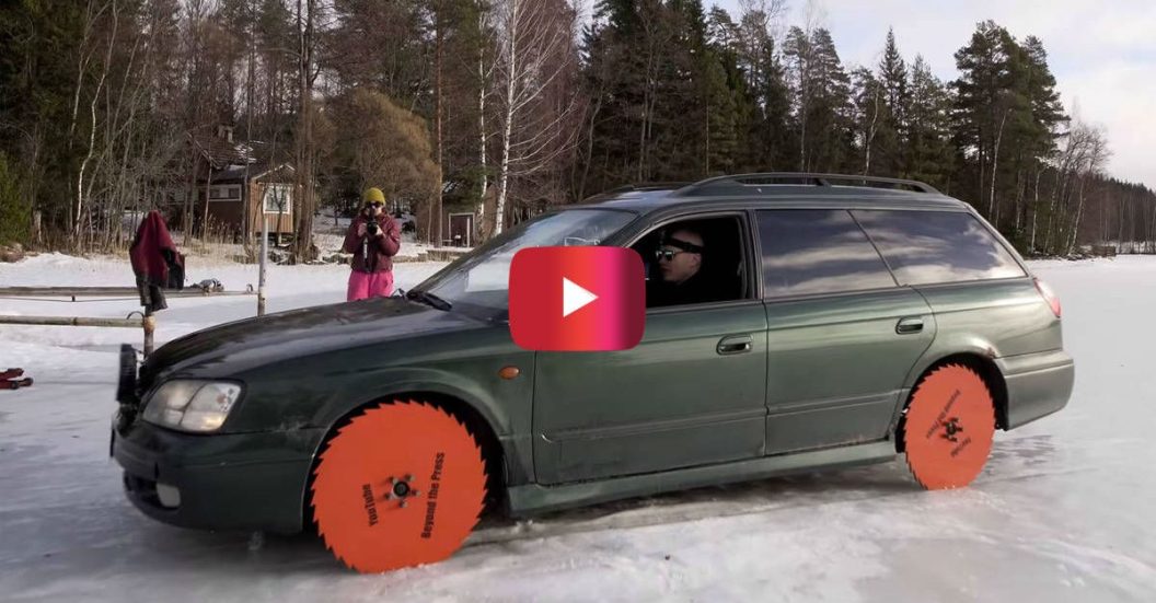 saw blade wheels frozen lake