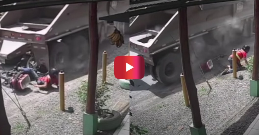 trucks runs over motorcycle