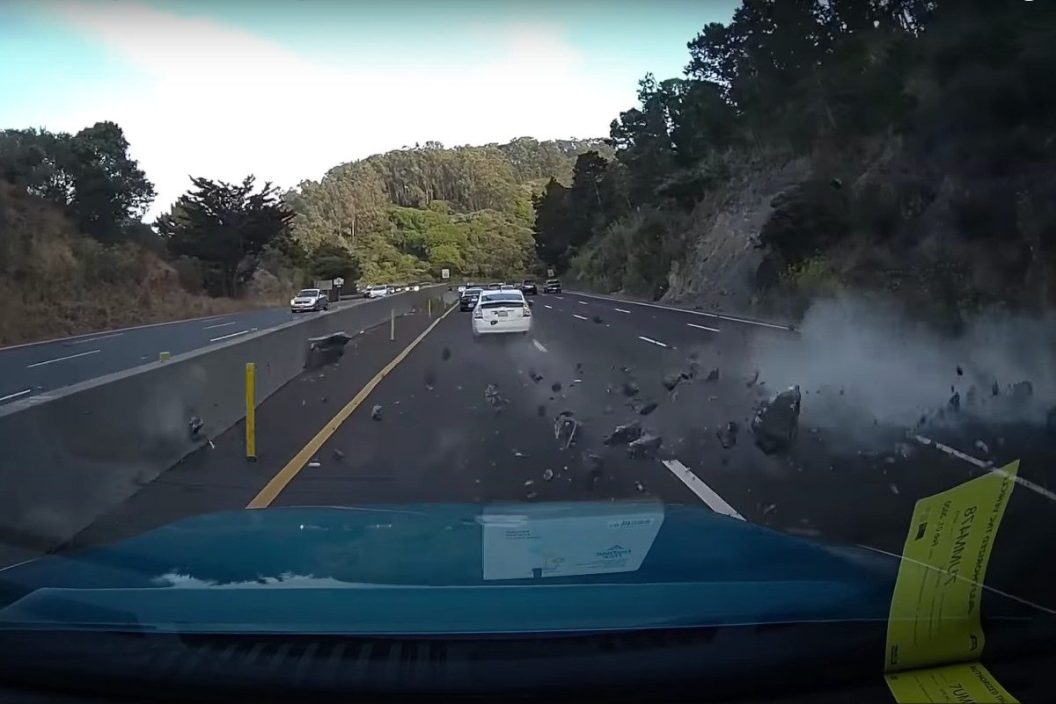 rockslide damages car