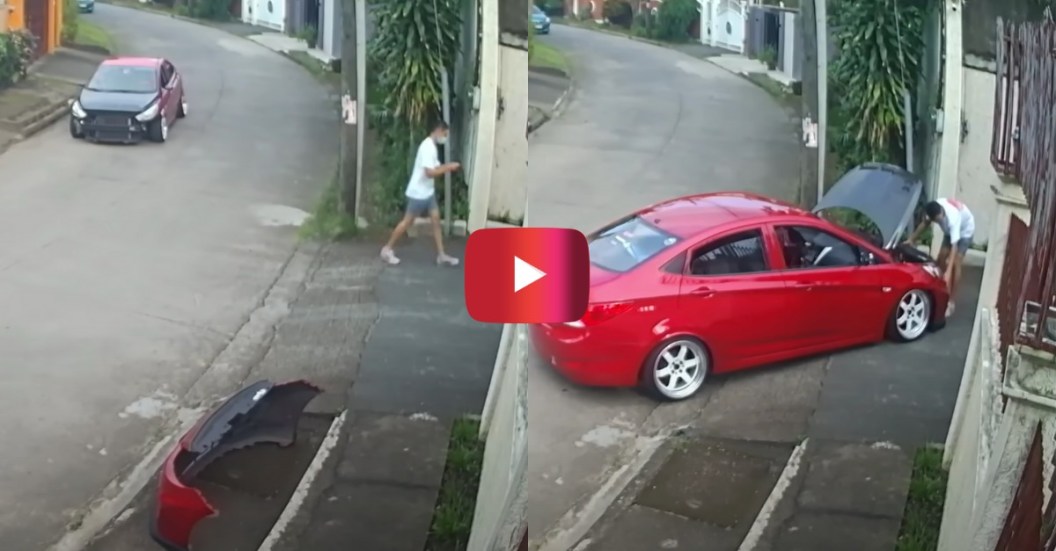driver removing bumper in driveway