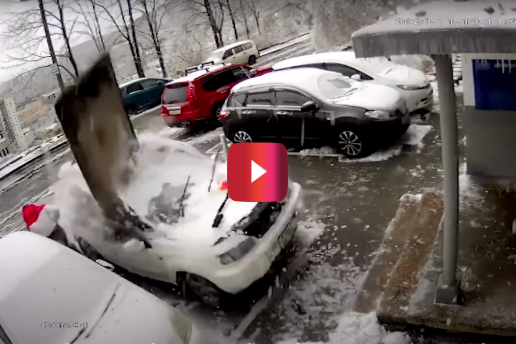 concrete block crushes car