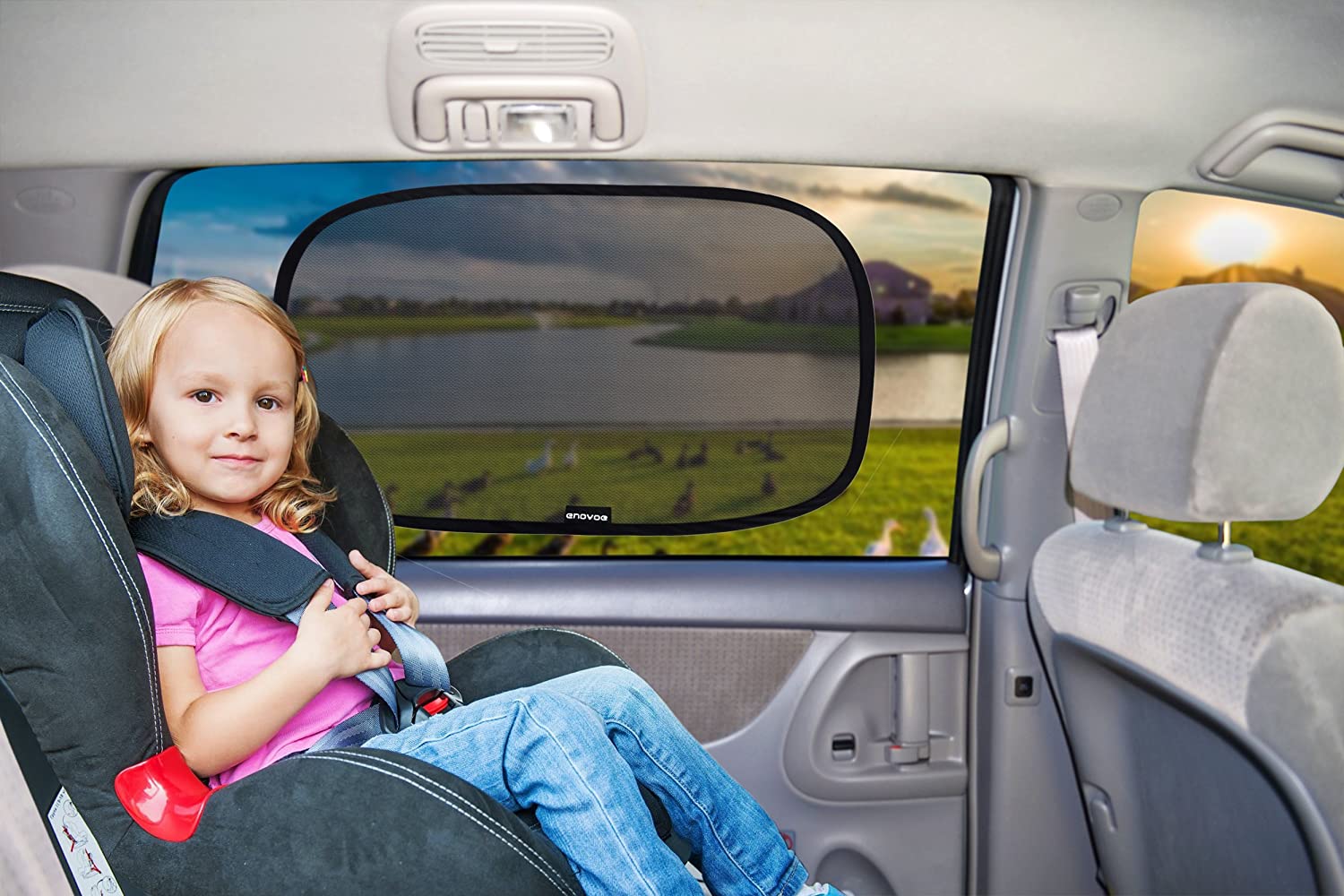 Enovoe Car Window Shade - (2 Pack) - XL - 25" x 16" - Cling Car Sun Shade for Windows - Sun, Glare and UV Rays Protection for Your Child - Baby Car Shades for Side Window