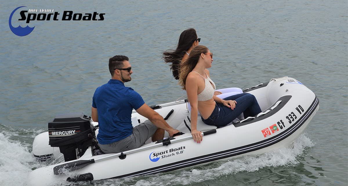 Inflatable Sport Boats Shark 9.8' - Model SB-300-2020 Model - Aluminum Floor Premium Heat Welded Dinghy with Seat Bag