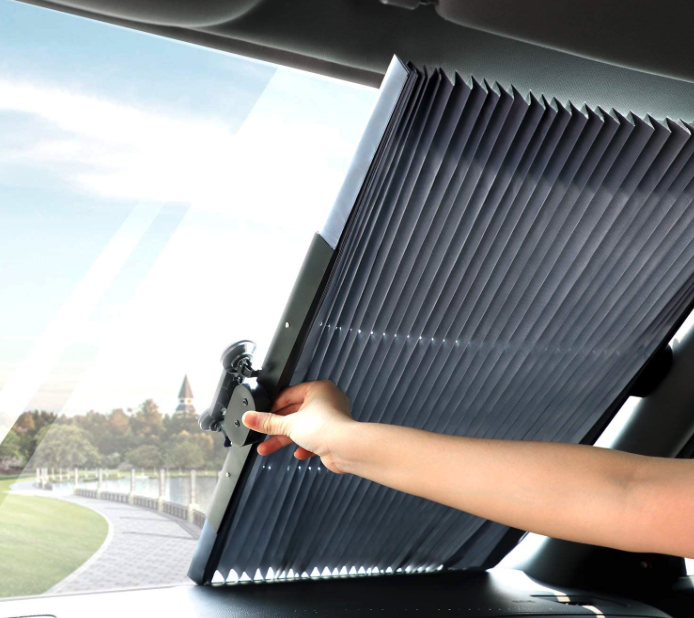TWING Car Windshield Retractable Sun Shade Car Front Window Sunshades Sun Visor Protector Blocks 99% UV Rays and Keeps Your Vehicle Cool for Most Sedans SUV Truck (Universal Fit) (1 Pack-Retractable)
