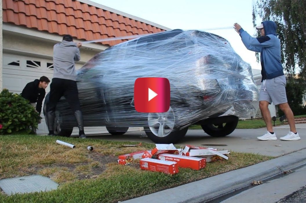 saran wrap car prank